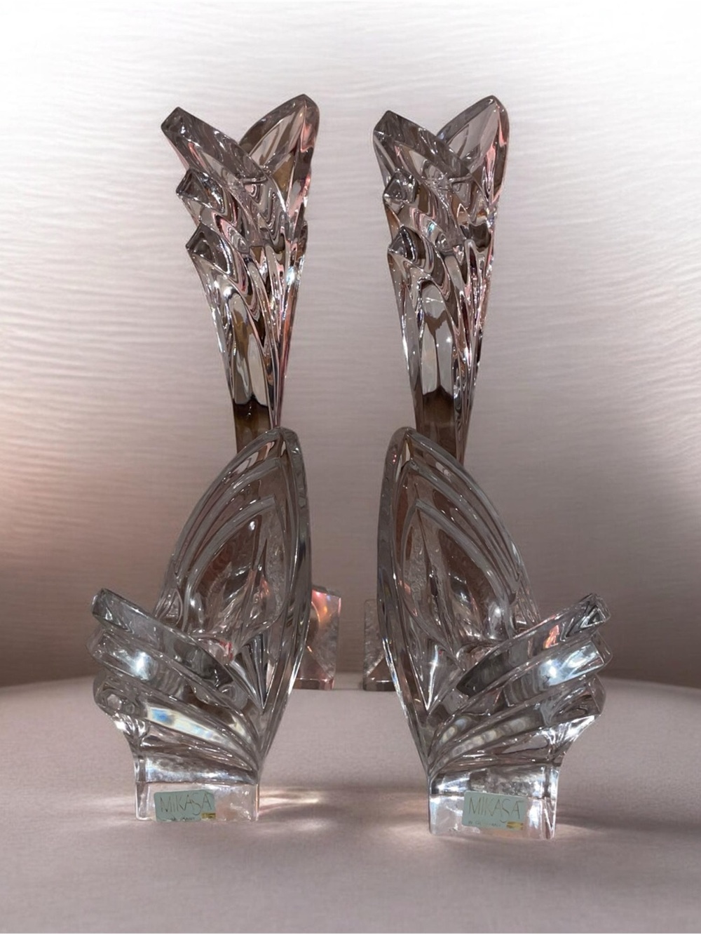 Vintage Mikasa Crystal Art Deco Candle Set - Picture 1 of 5